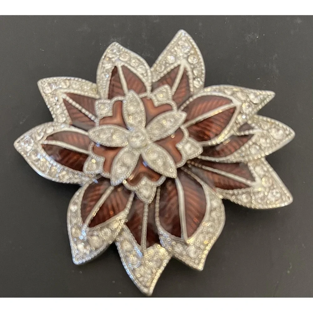 MONET Christmas Pin RHINESTONE Pointsetta Floral Brooch Estate COSTUME JEWELRY